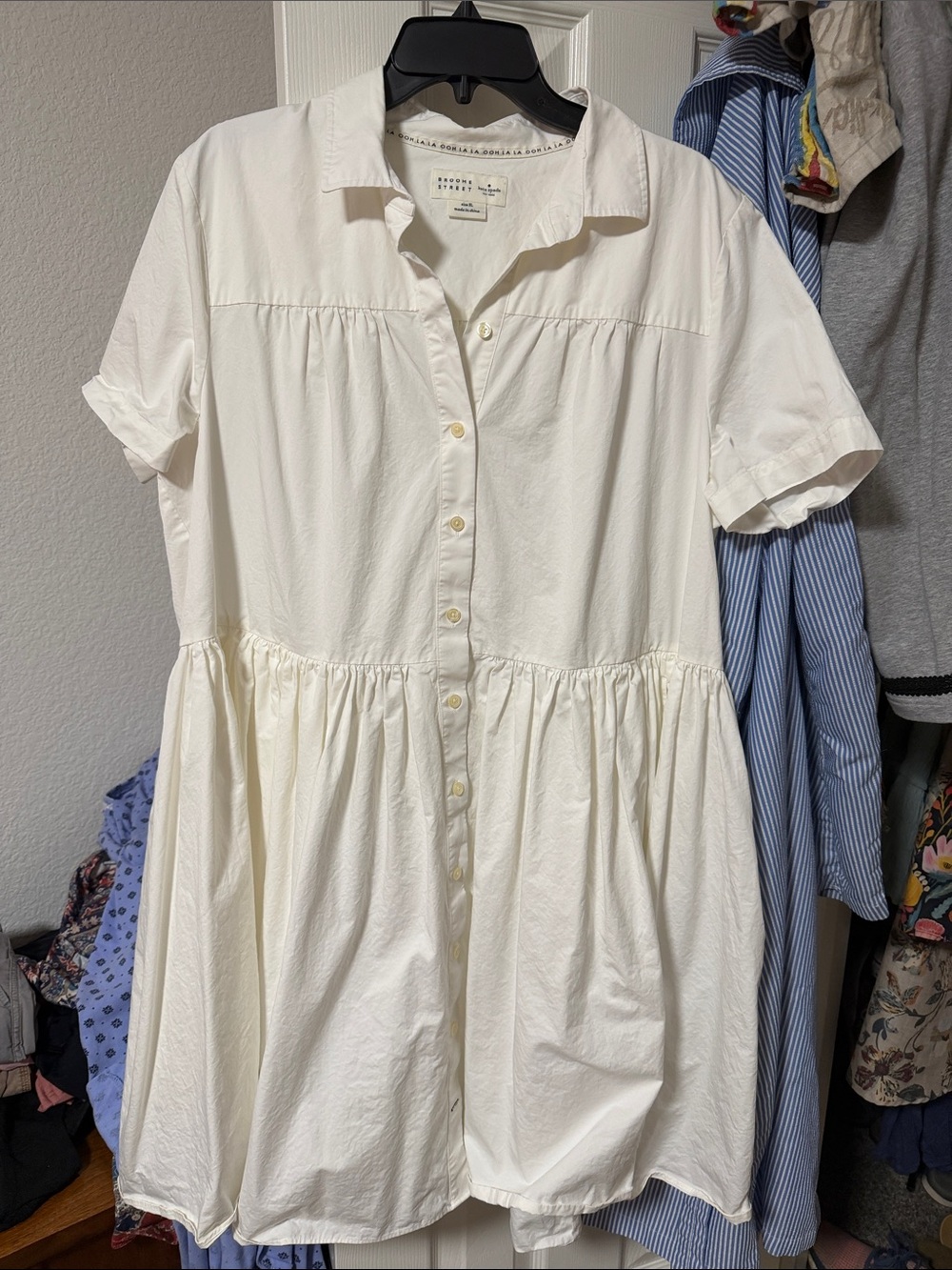 Broome Street by Kate Spade Women's Cream Button-Front Short Sleeve Shirt Dress